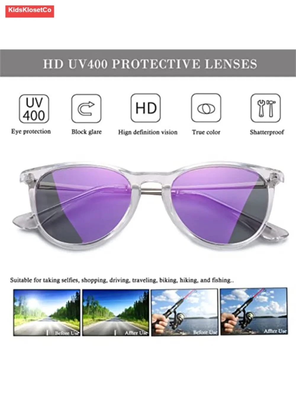 Polarized Kids Sunglasses 100% UV Protection TR90 Frame Stainless Steel Temples
